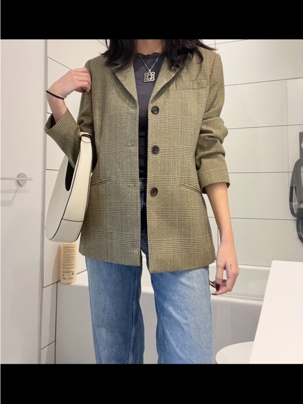 Tristan & Iseut Wool Checked Olive Green Tailored Blazer Jacket
